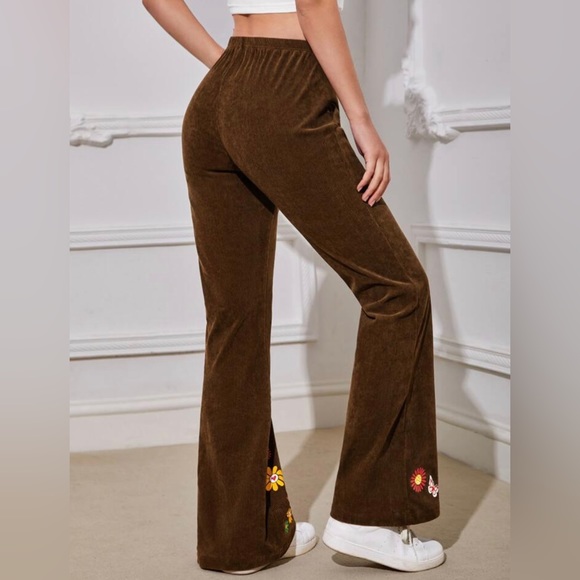 Butterfly and Floral Brown Corduroy Flare Pants - Picture 3 of 13